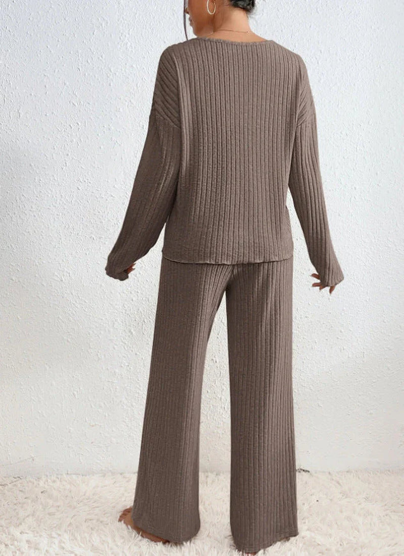 Loungewear Sæt Dame | Todelt Ribstrikket Comfy Sæt