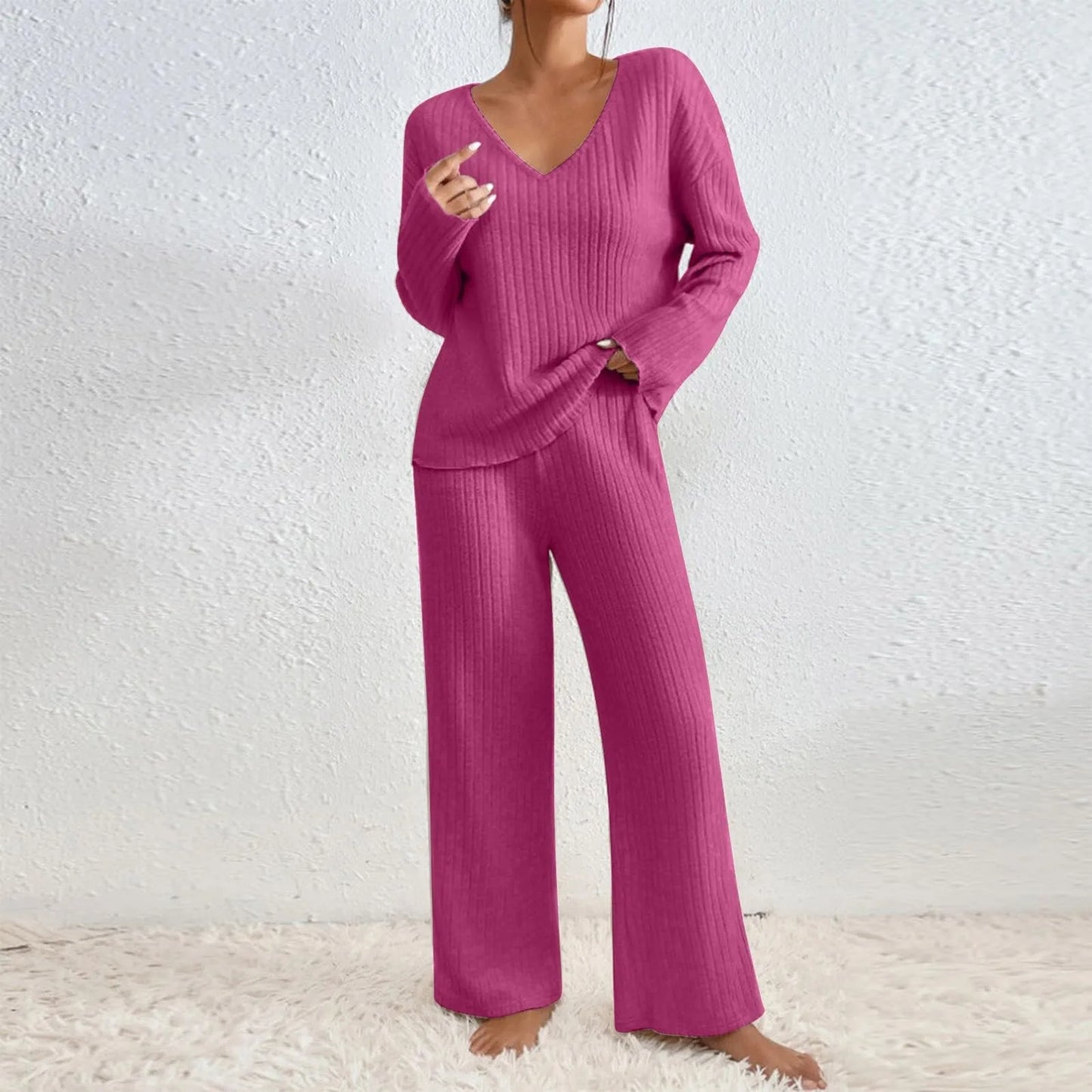 Loungewear Sæt Dame | Todelt Ribstrikket Comfy Sæt