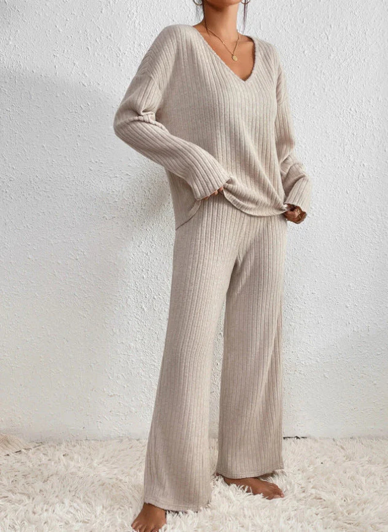 Loungewear Sæt Dame | Todelt Ribstrikket Comfy Sæt