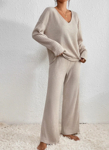Loungewear Sæt Dame | Todelt Ribstrikket Comfy Sæt