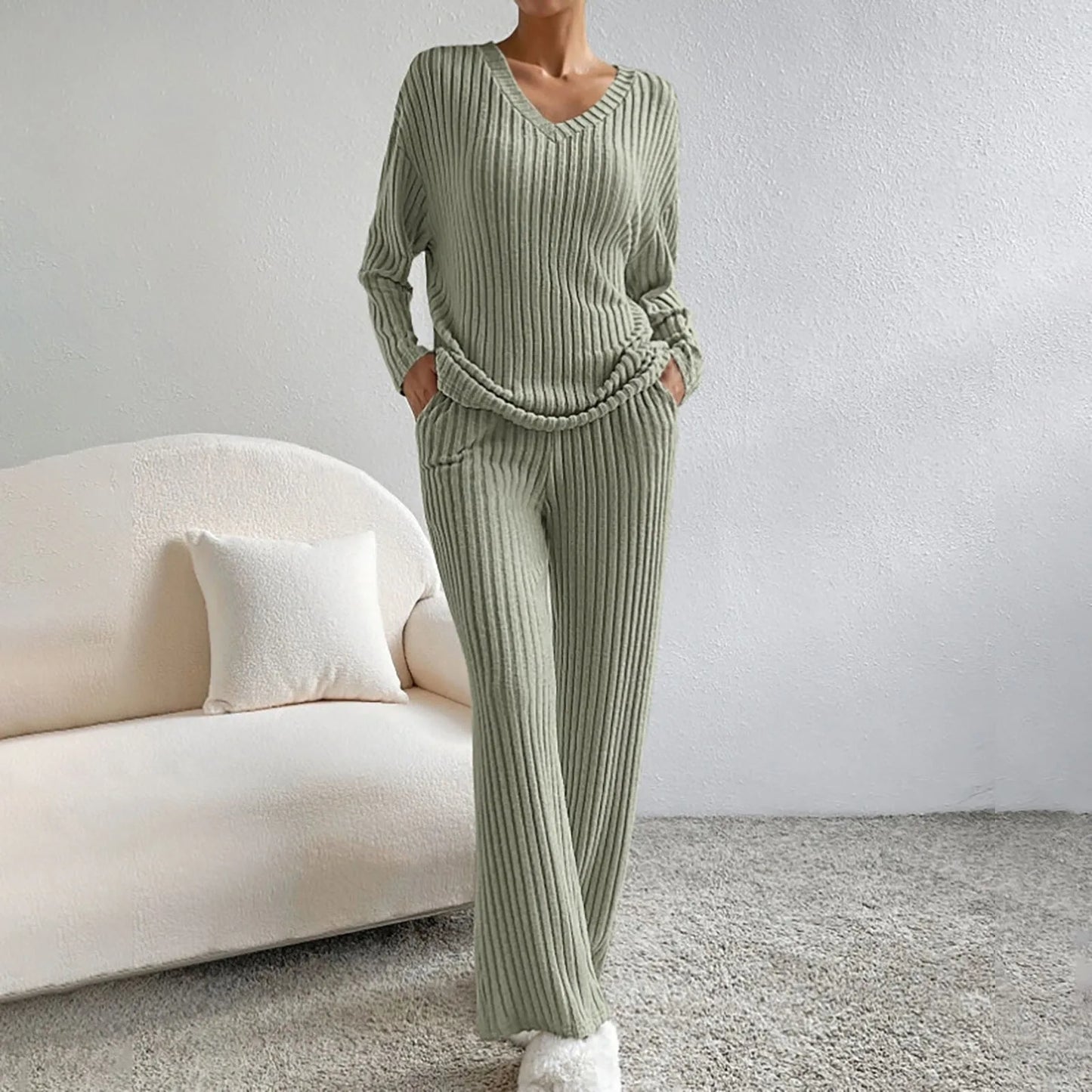 Loungewear Sæt Dame | Todelt Ribstrikket Comfy Sæt