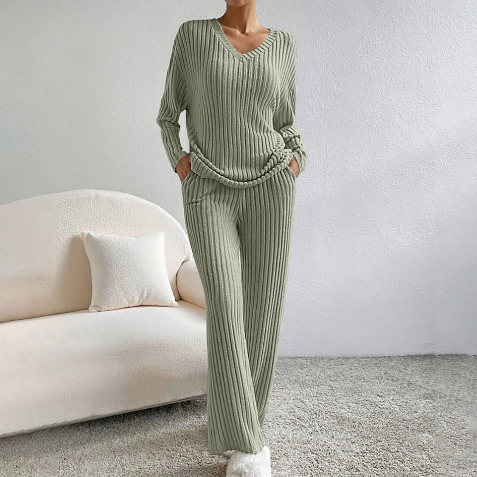 Loungewear Sæt Dame | Todelt Ribstrikket Comfy Sæt