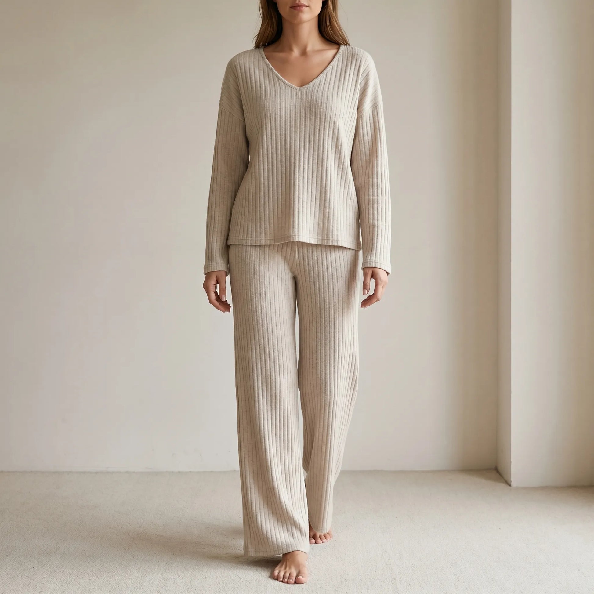 Loungewear Sæt Dame | Todelt Ribstrikket Comfy Sæt