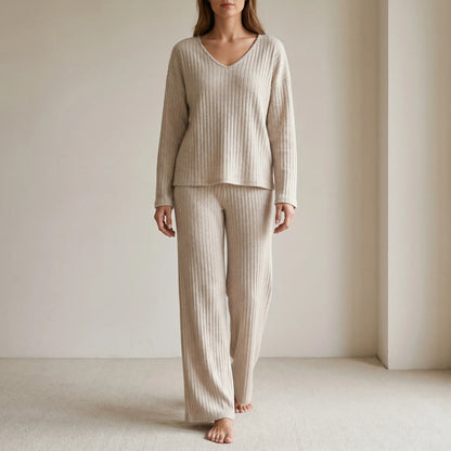 Loungewear Sæt Dame | Todelt Ribstrikket Comfy Sæt