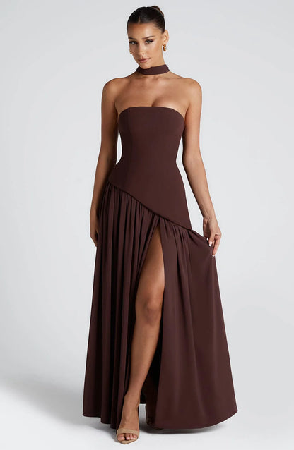 Sopheline - Strapless Maxi Jurk Met Hoge Split En Asymmetrische Taille Dames