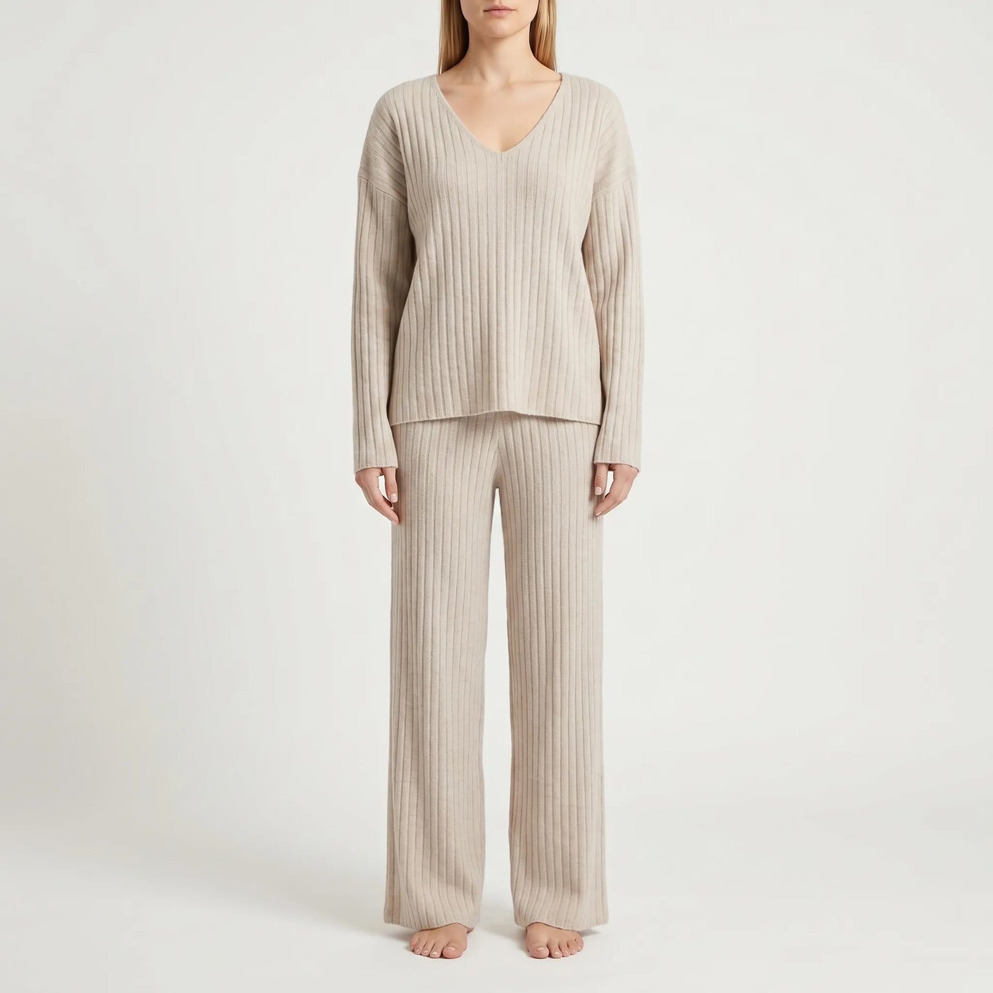Loungewear Sæt Dame | Todelt Ribstrikket Comfy Sæt